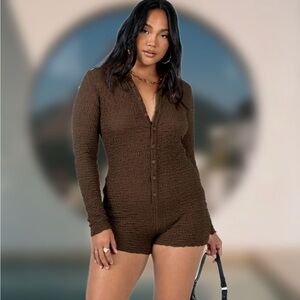 Princess Polly Kegan Long Sleeve Romper Camel Brown Size 0 NWT